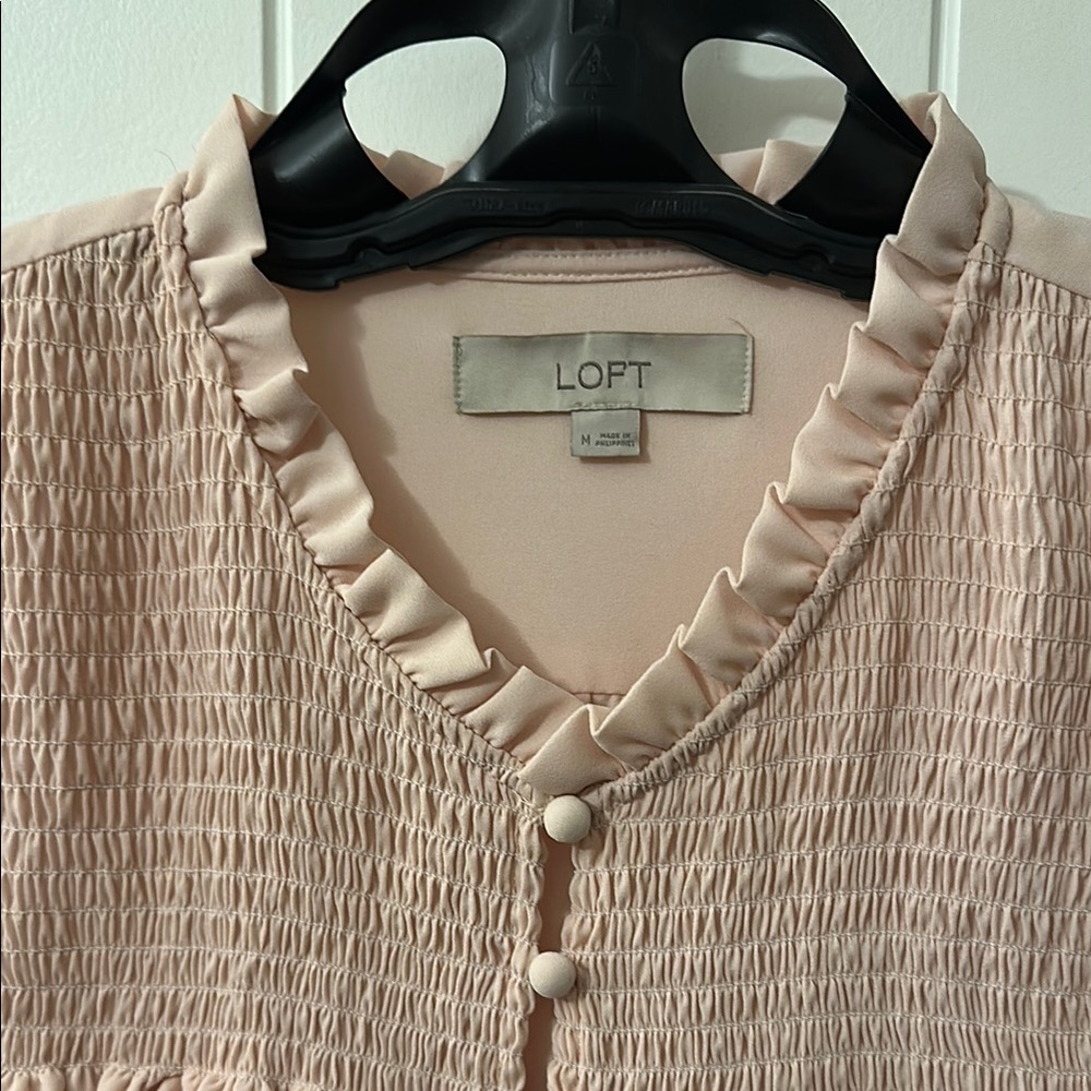 LOFT Pink Ruffled Blouse with Bib Collar - Picture 2 of 5